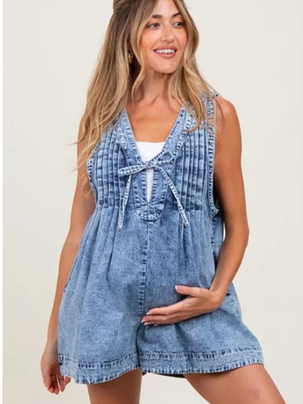NEW Light Blue Denim Romper Shorts maternity